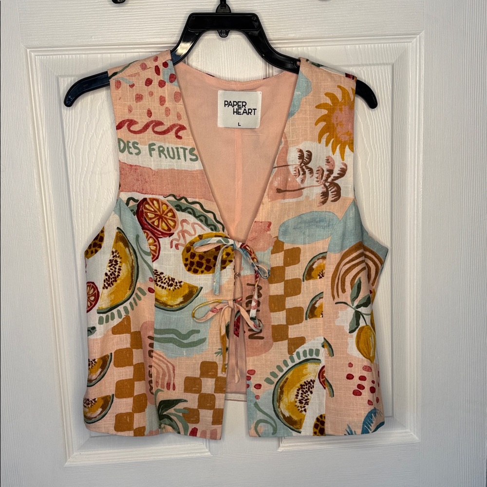 Paper Heart Women's Fruit-Print Tie-Front Shorts Set in Peach Multi - Picture 2 of 7